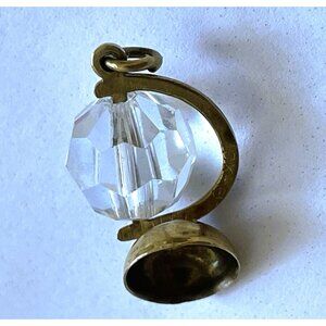 Antique 10K Gold Globe Charm With Spinnable Crystal Orb